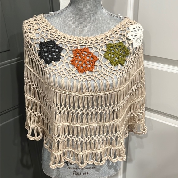 Lumiere Cream Crochet Tunic with Floral Accents - Picture 1 of 4